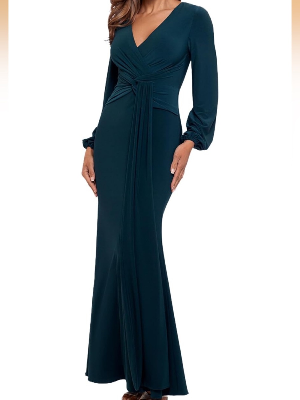 Betsy & Adam Long Sleeve, Front Knotted, Gown Size 4 Petite